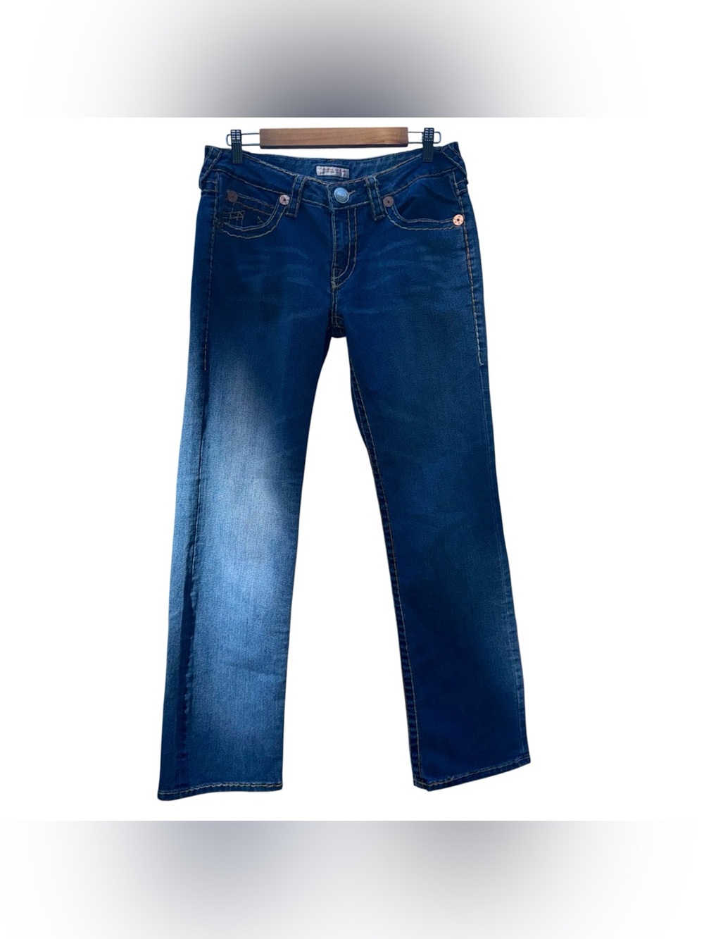 TRUE RELIGION Julie Straight Leg Jeans Limited Edition Orange Stitching Denim 30